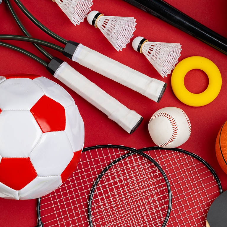 Composition of various sport equipment for fitness and games